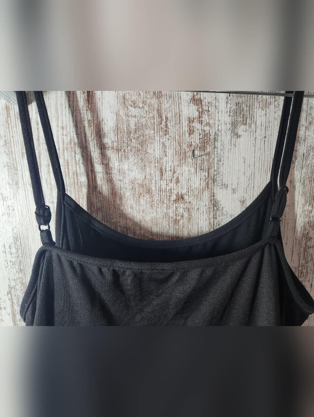 Solis Black Slip Dress Ruffled Hem Adjustable Straps Size M/L - Picture 9 of 9